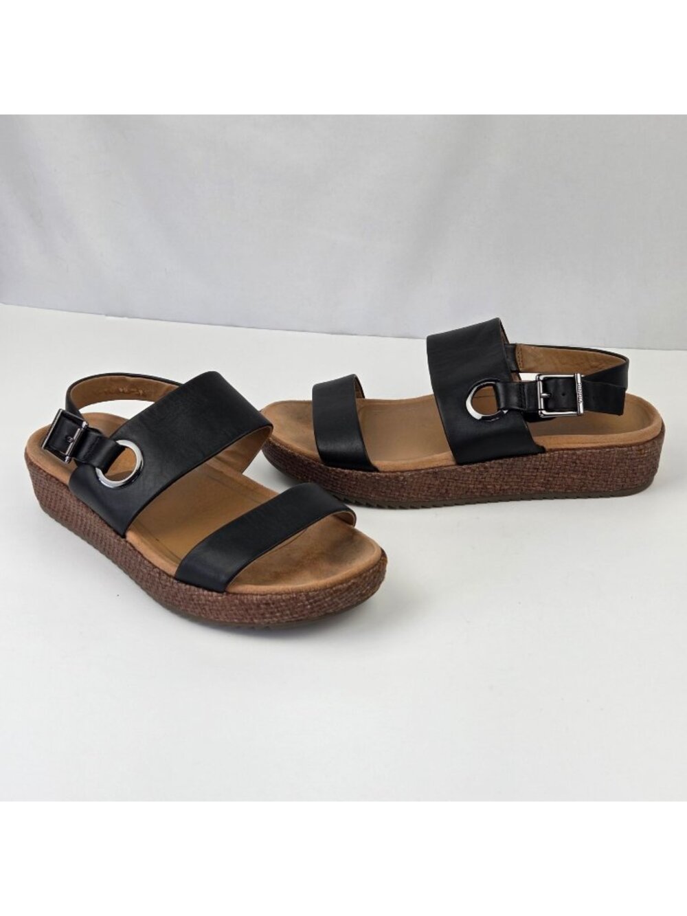 Vionic Louise Raffia Black Adjustable Sandals Size 7 Comfort Arch Support